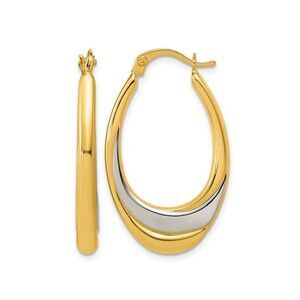 10K Yellow and White Gold Polished Oval Hoop Earrings